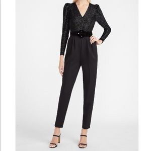 Express Metallic Leopard Belted Jumpsuit black size 12